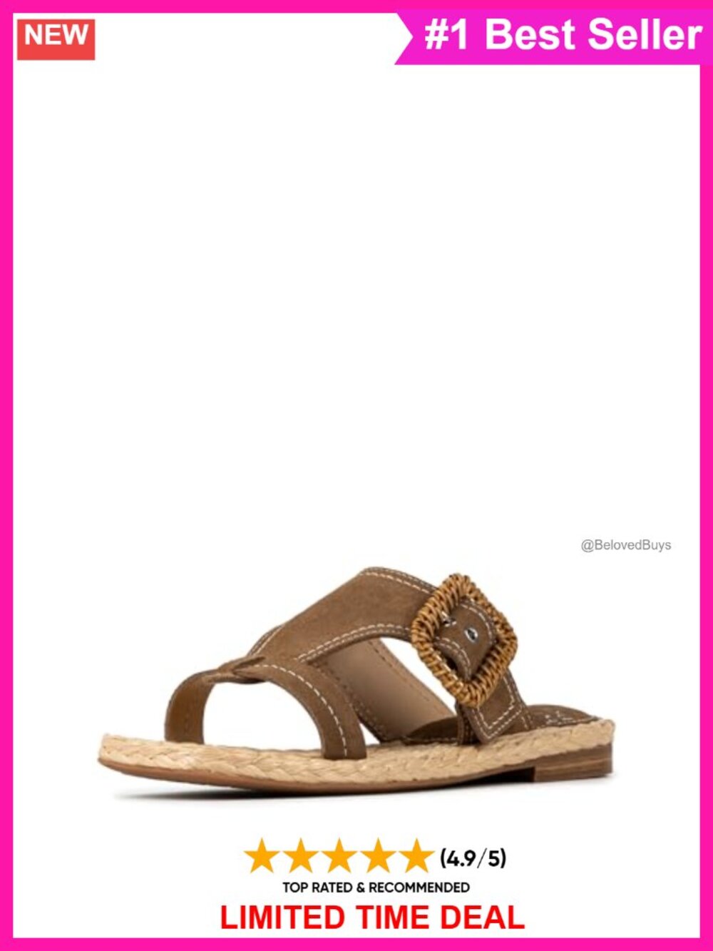 Suede Slide Sandals Wicker Buckle Woven Jute Insole Casual